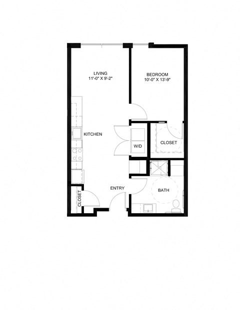 Floor plan for 1 bed, 1 bath, 698 sqft
